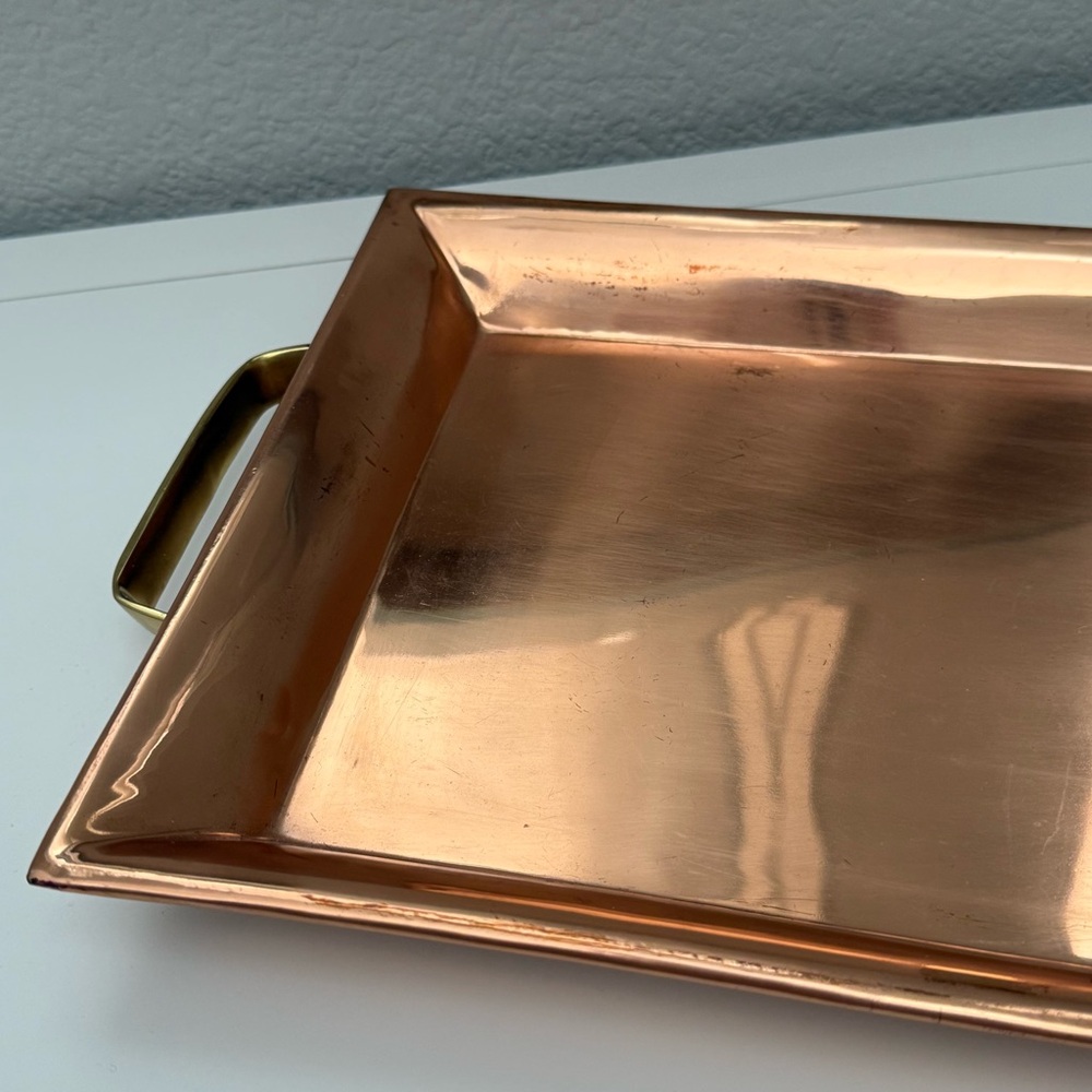 Pottery Barn Copper Tray With Brass Handles - Picture 8 of 11